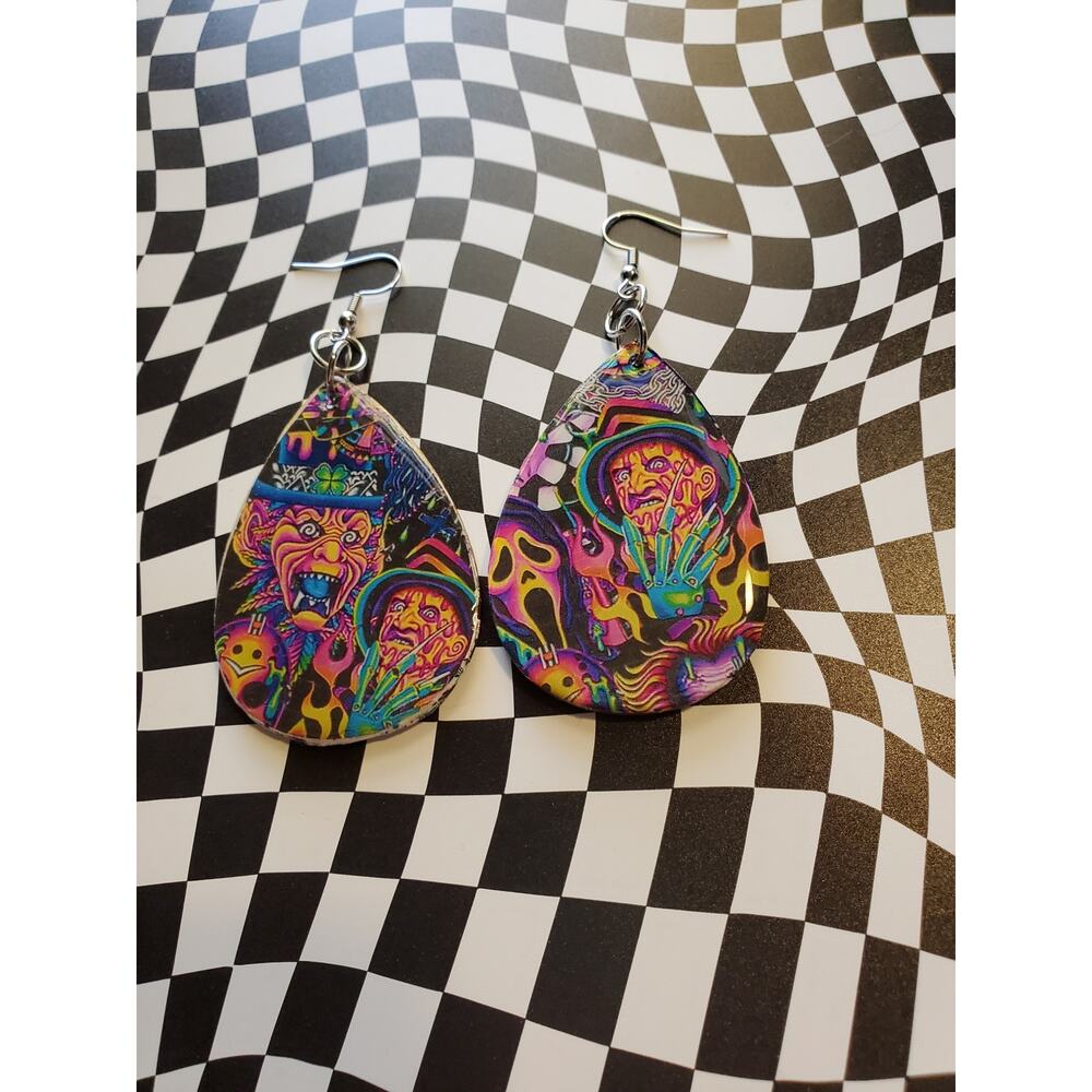 Handmade Unique Horror lover dangle large earrings.